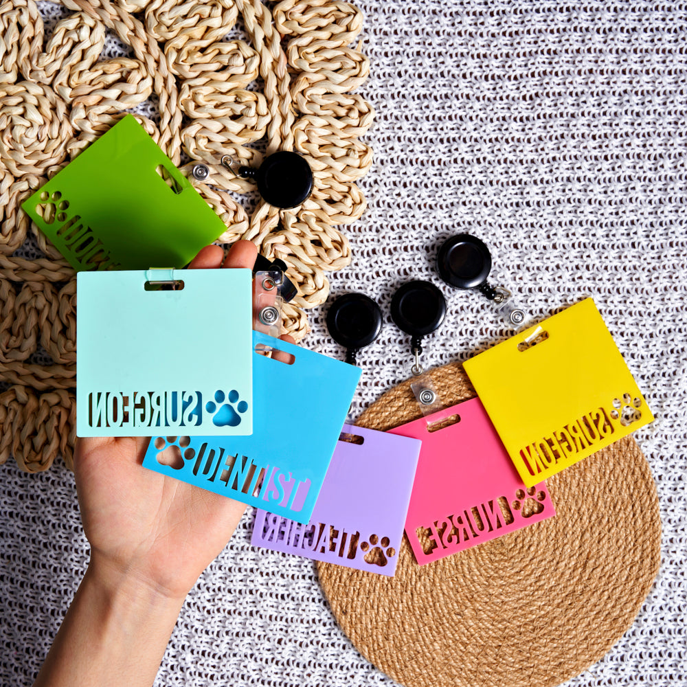 Custom Badge Buddy ID Holder, Personalized Pet Footprint with Name