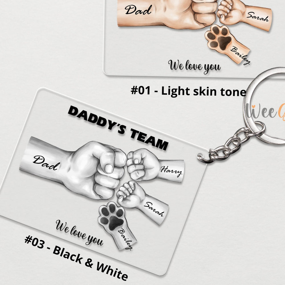 Daddy's Team Fist Bump Personalized Acrylic Keychain