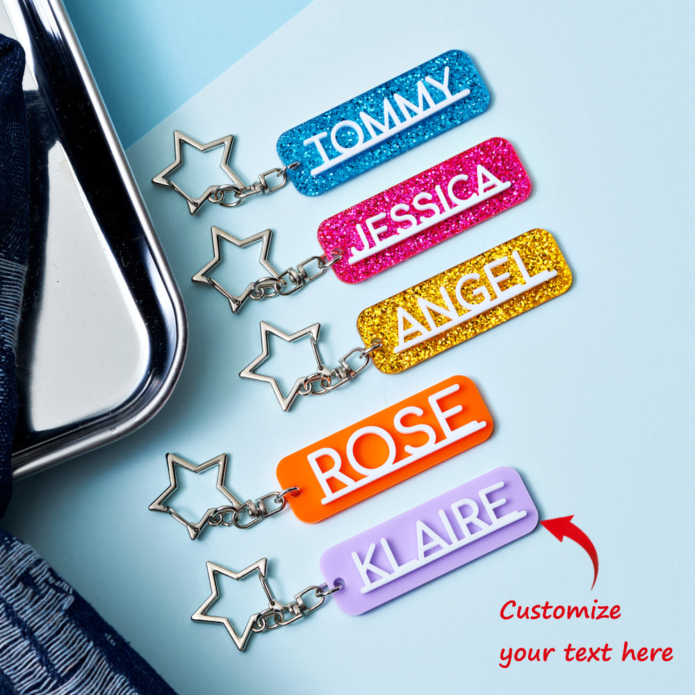Personalized Acrylic Star Key Chain, Rounded Rectangular Design