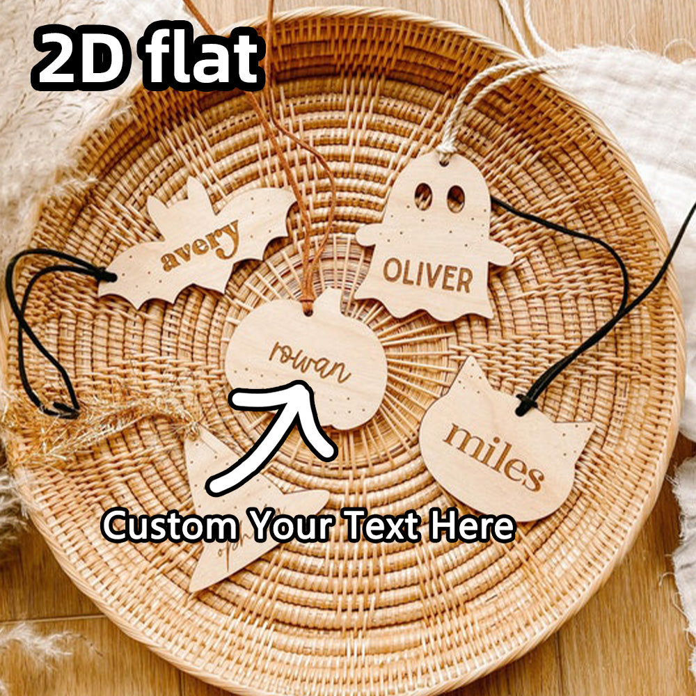 Personalized Kids Halloween Gift Tags, Wooden Design