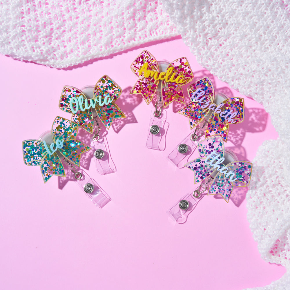 Bow Knot Personalized Name Badge Reel, Retractable Name Tag