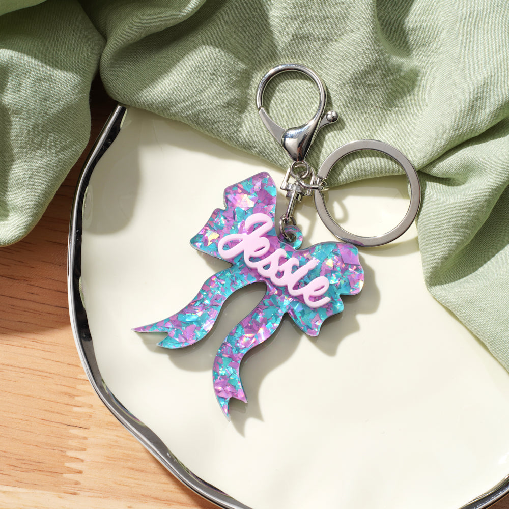 Customized Acrylic Butterfly Bag Pendant - Bow Tie Design