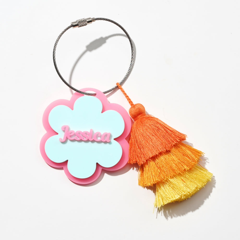 Personalized Name Bag with Triple Tassel, Flower Design