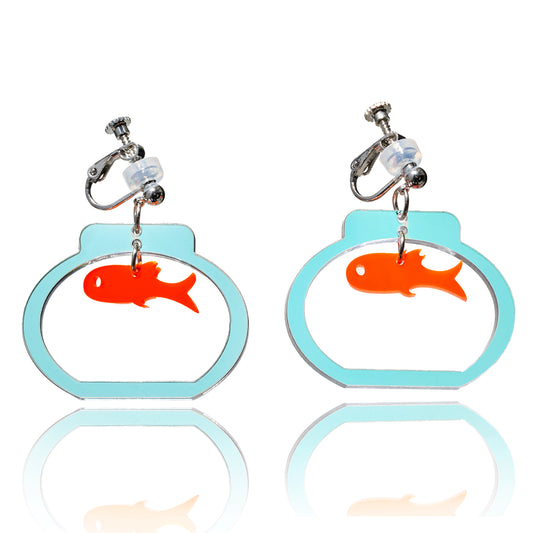 Laser Pierced Goldfish Drops Ear Clip/Earrings