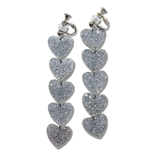 Silver Glitter Heart Ear Clip/Earrings