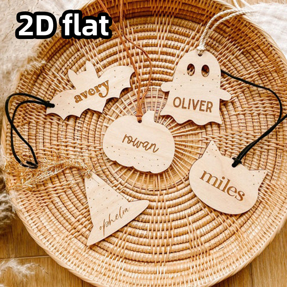 Personalized Kids Halloween Gift Tags, Wooden Design