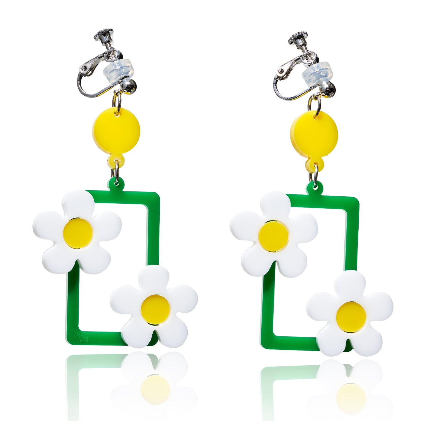 Rectangular Daisy Pierced Ear Clip/Earrings