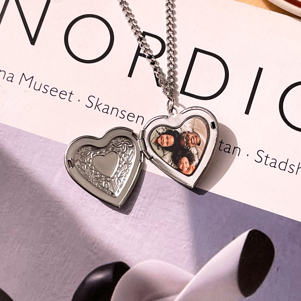 Heart Locket Necklace with Photo