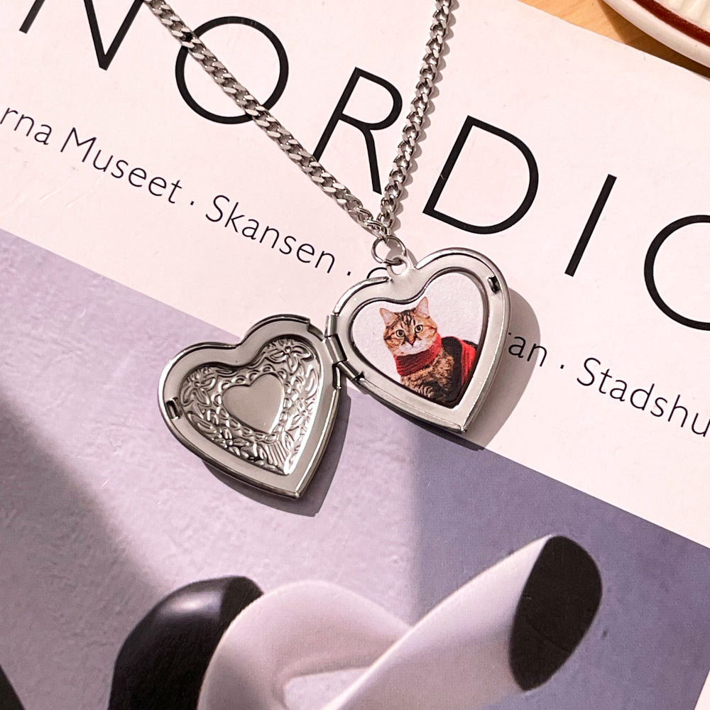 Heart Locket Necklace with Photo