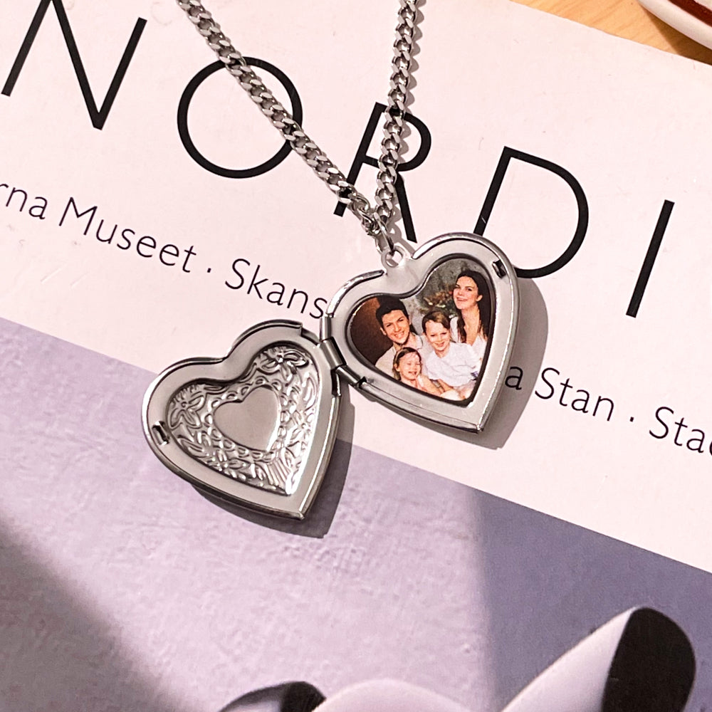 Heart Locket Necklace with Photo