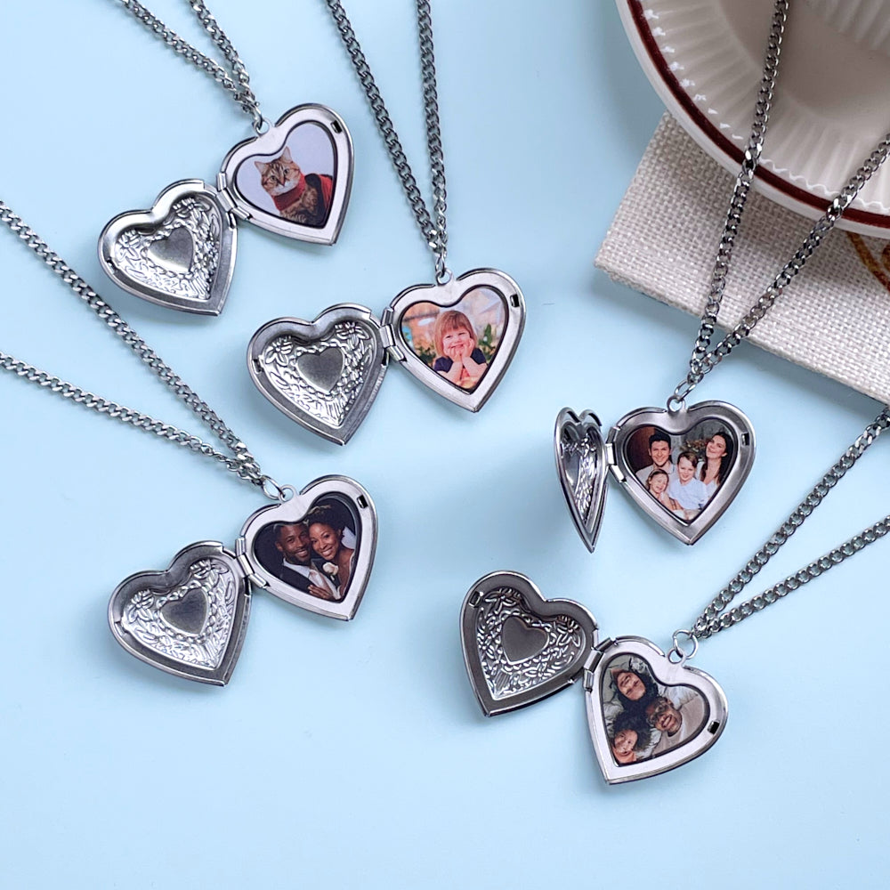 Heart Locket Necklace with Photo