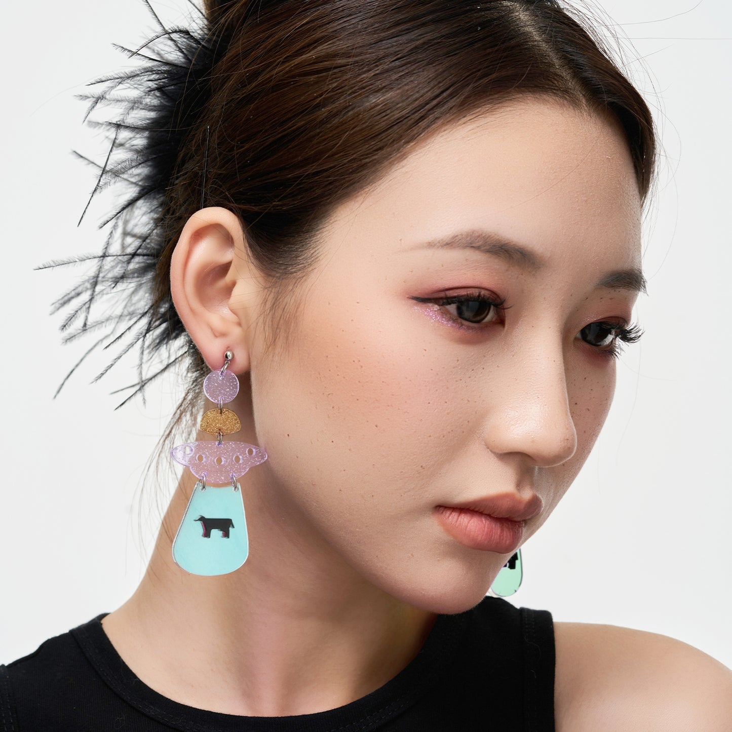 Clear Acrylic UFO Novelty Dangle Ear Clip/Earrings