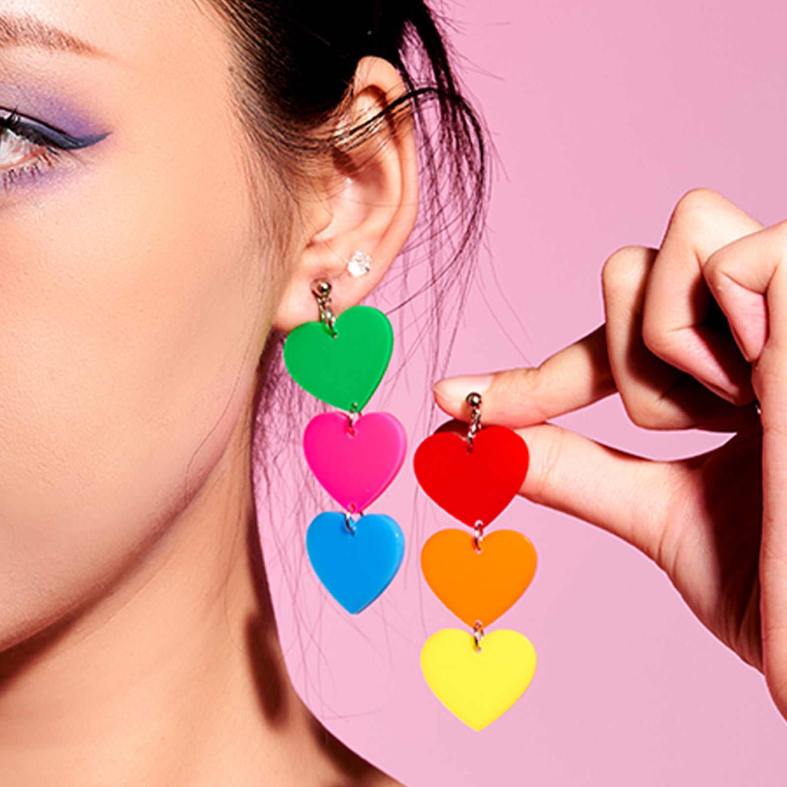 Rainbow Heart Ear Clip/Earrings