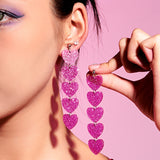 Pink Glitter Heart Ear Clip/Earrings