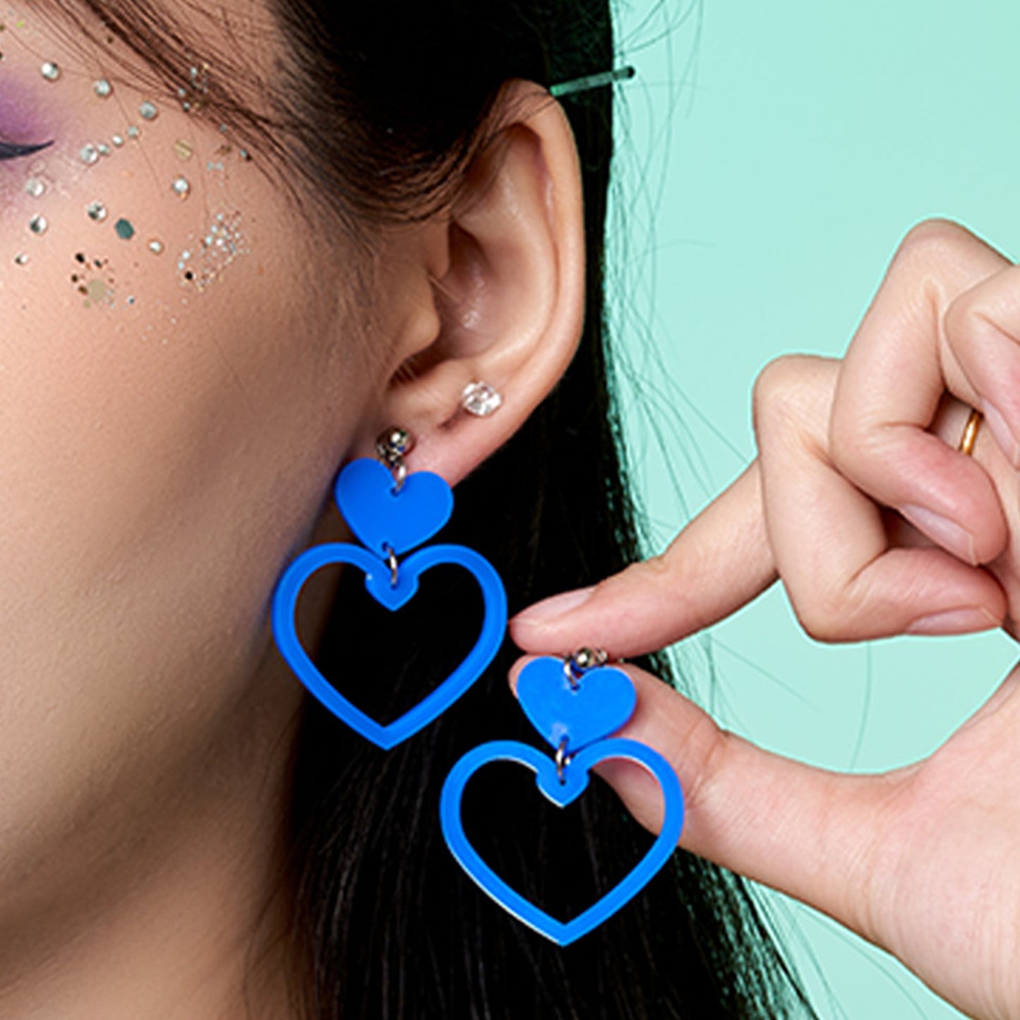 Blue Love Geometric Drops Ear Clip/Earrings