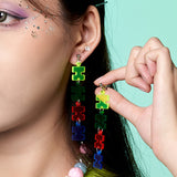 Colorful Puzzle Dangle Earrings/Ear Clip