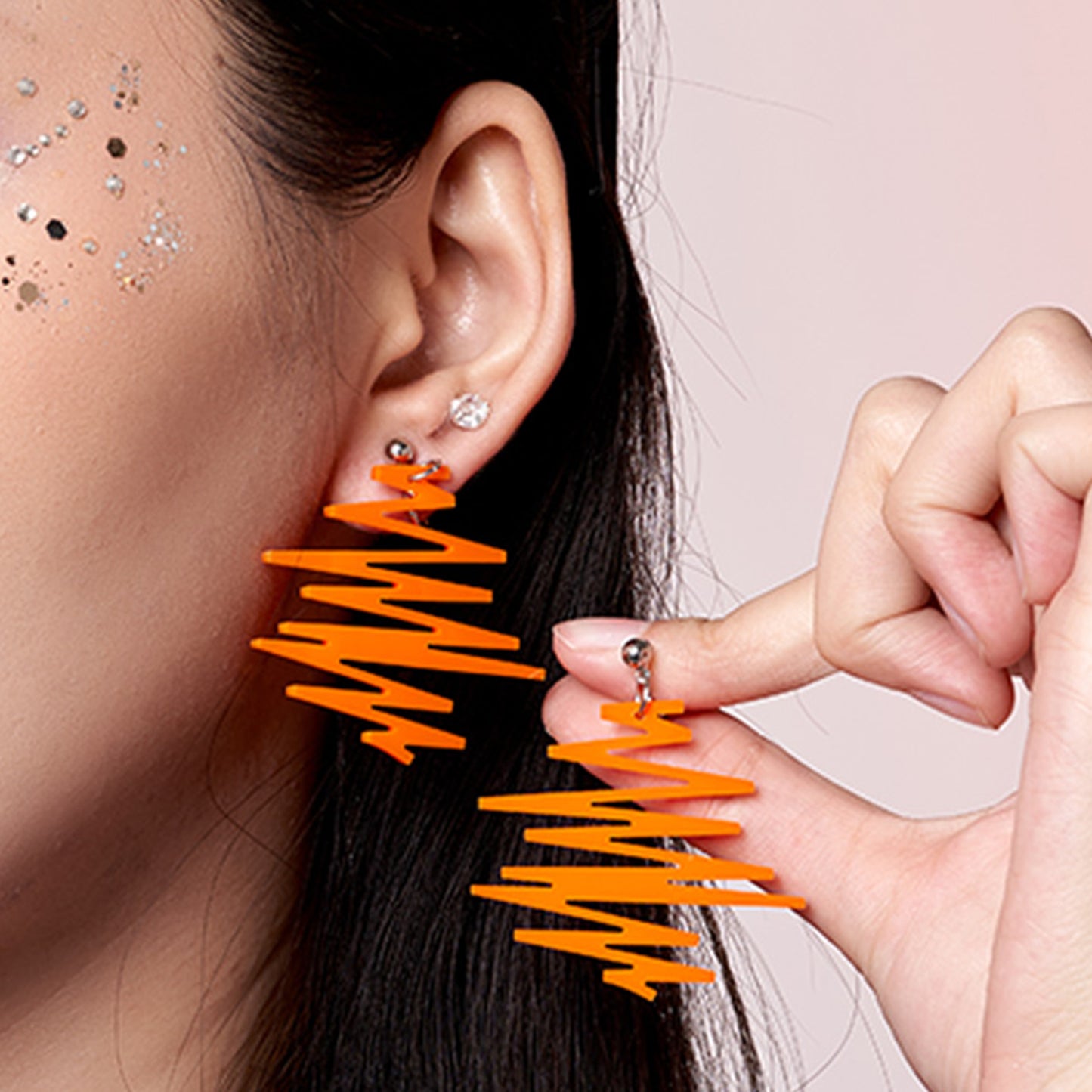 Orange Geometric Statement Ear Clip/Earrings