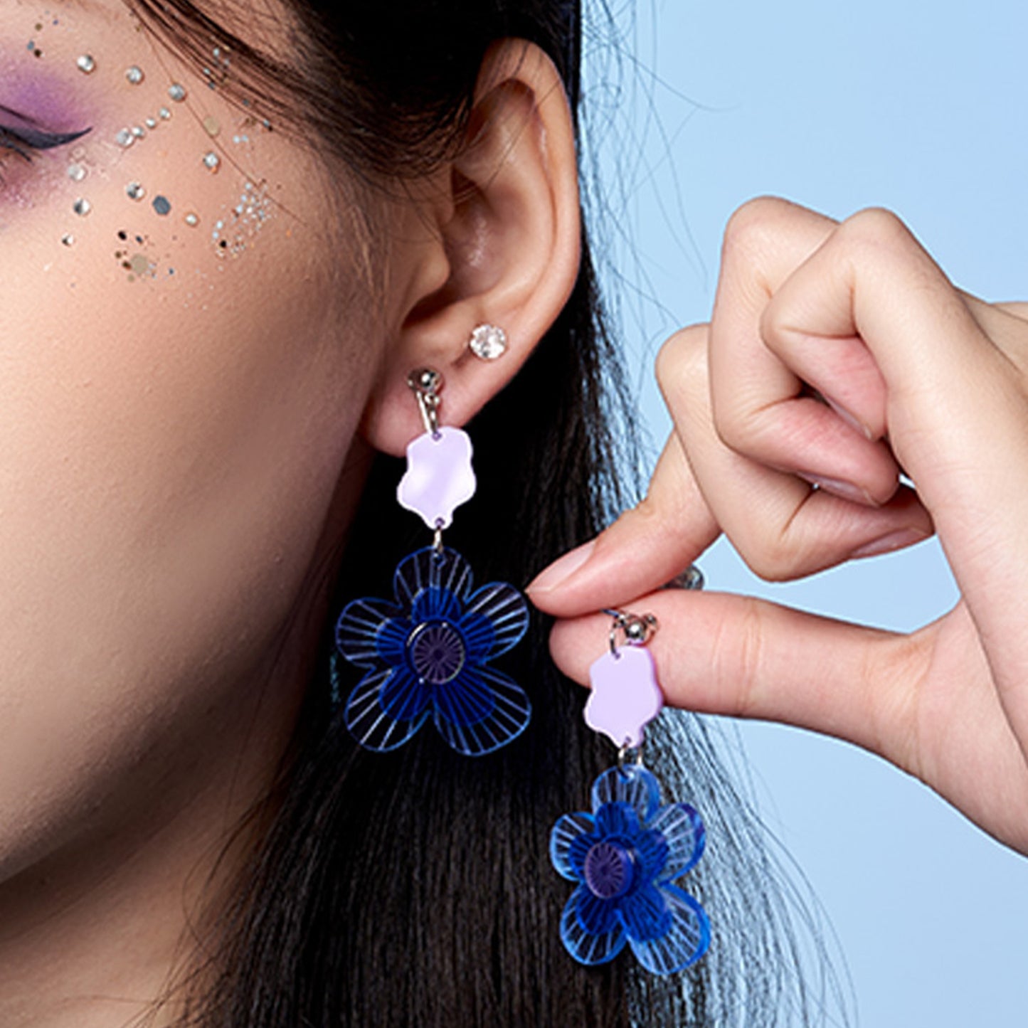 Blue Petal Bloom Ear Clip/Earrings