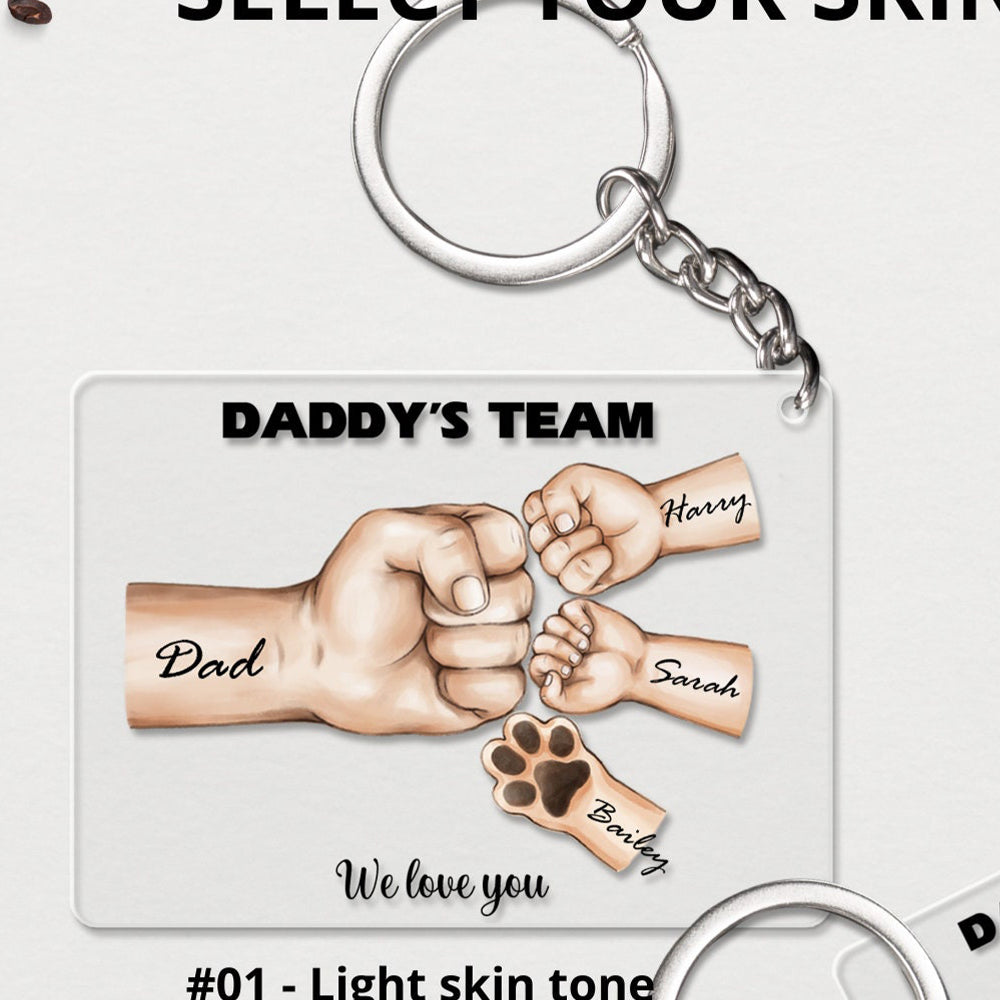 Daddy's Team Fist Bump Personalized Acrylic Keychain