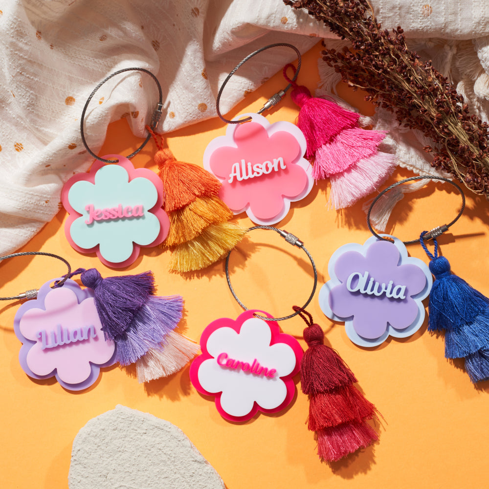 Personalized Name Bag with Triple Tassel, Flower Design