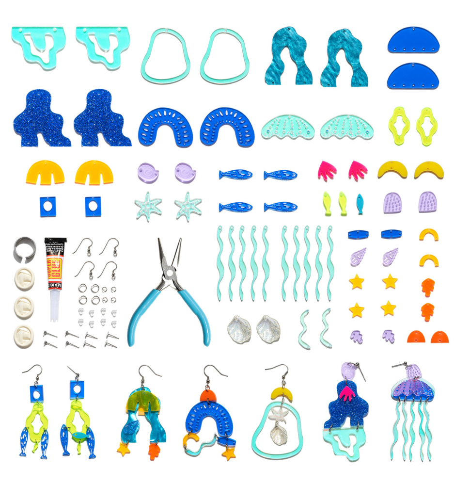 6-8 paires de boucles d'oreilles bricolage sur le thème de l'océan Kit A
