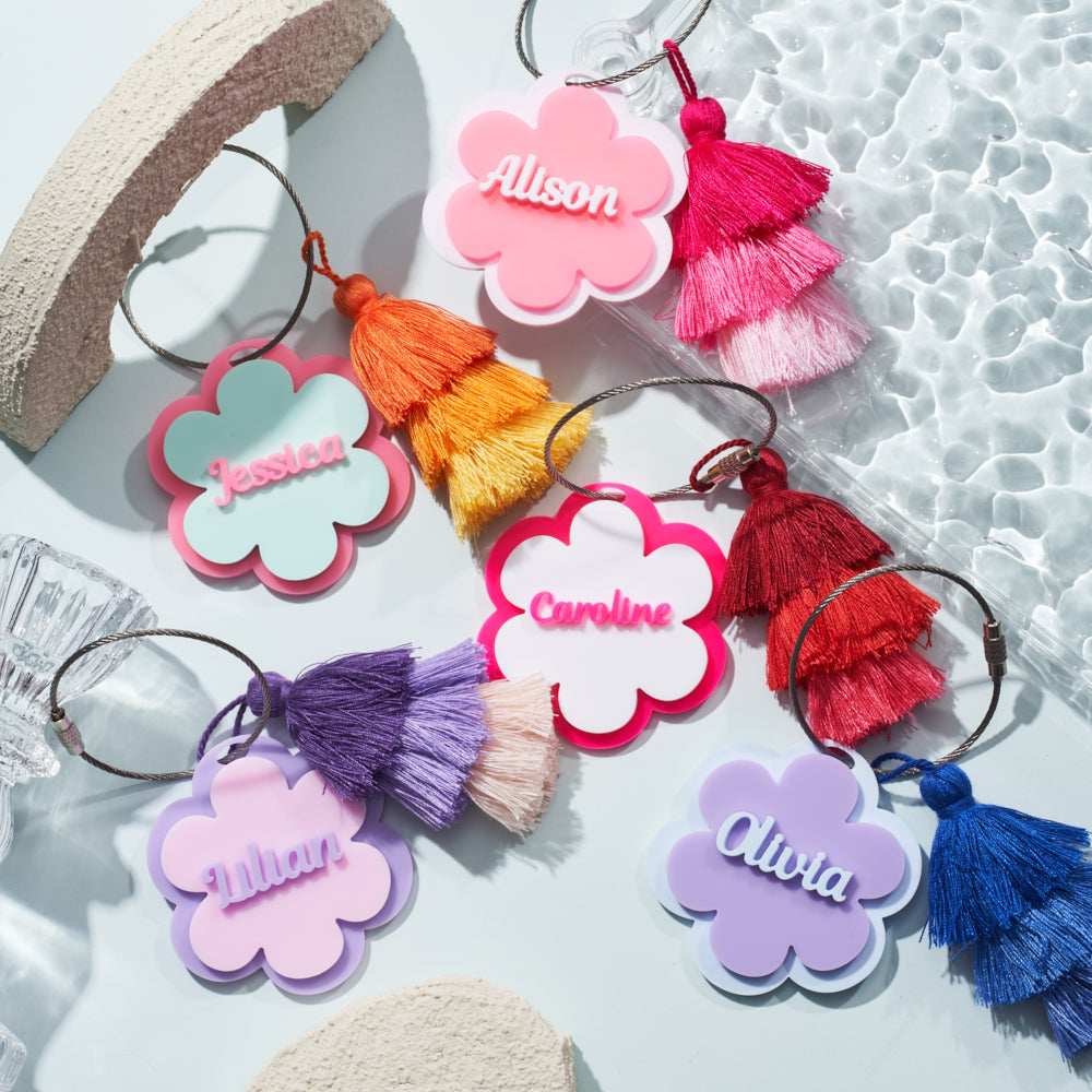 Personalized Name Bag with Triple Tassel, Flower Design