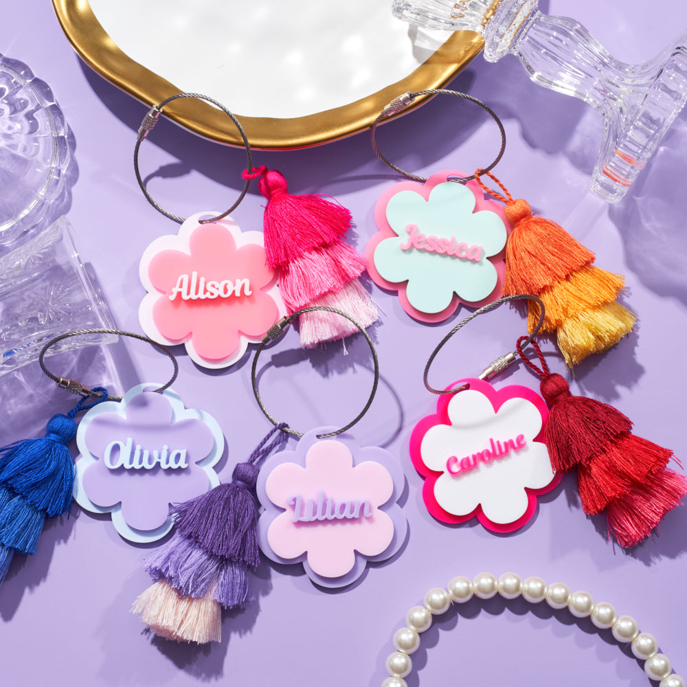 Personalized Name Bag with Triple Tassel, Flower Design