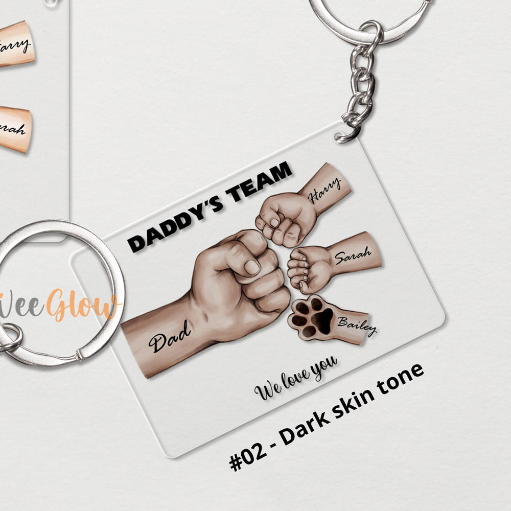 Daddy's Team Fist Bump Personalized Acrylic Keychain