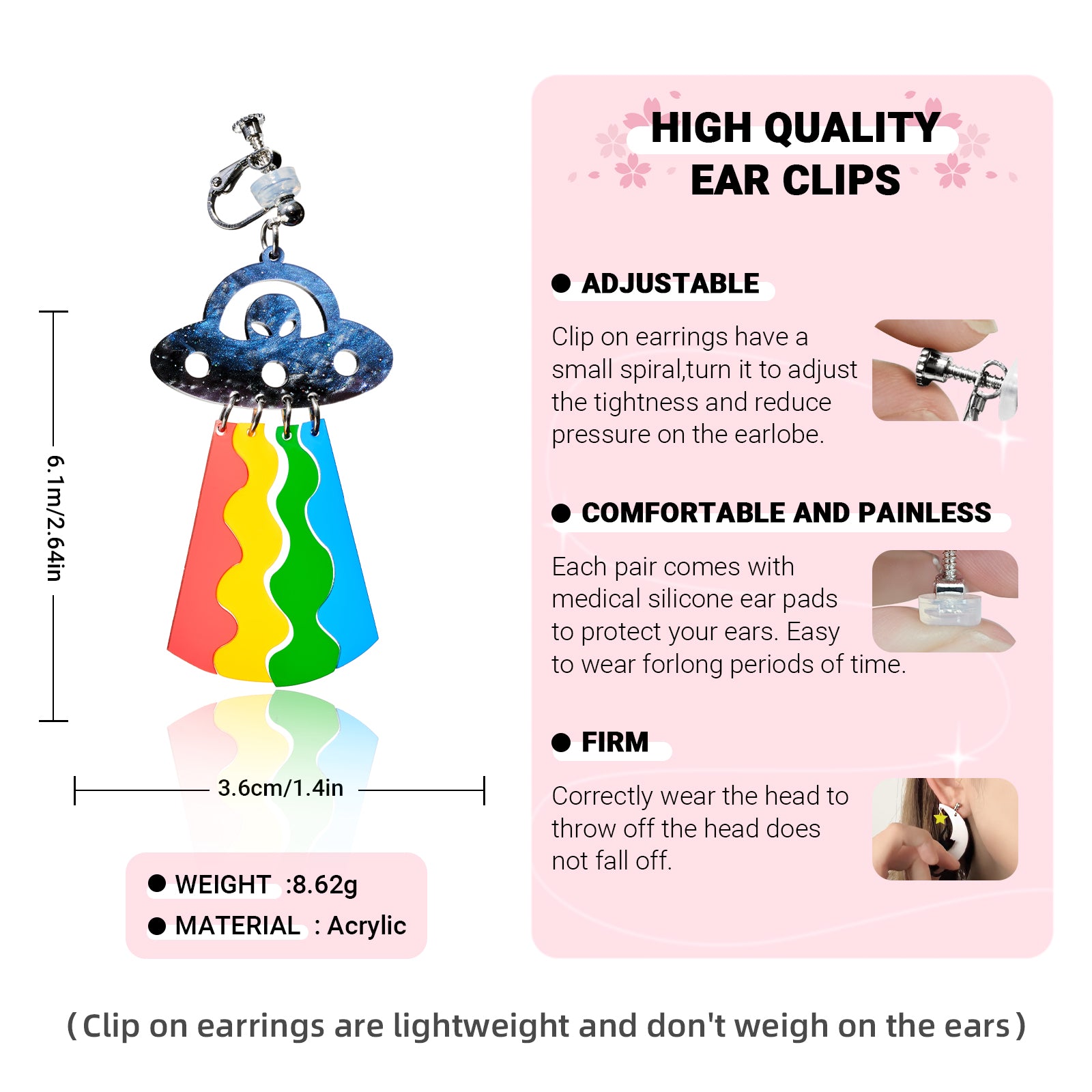 Novelty UFO Rainbow Ear Clip/Earrings