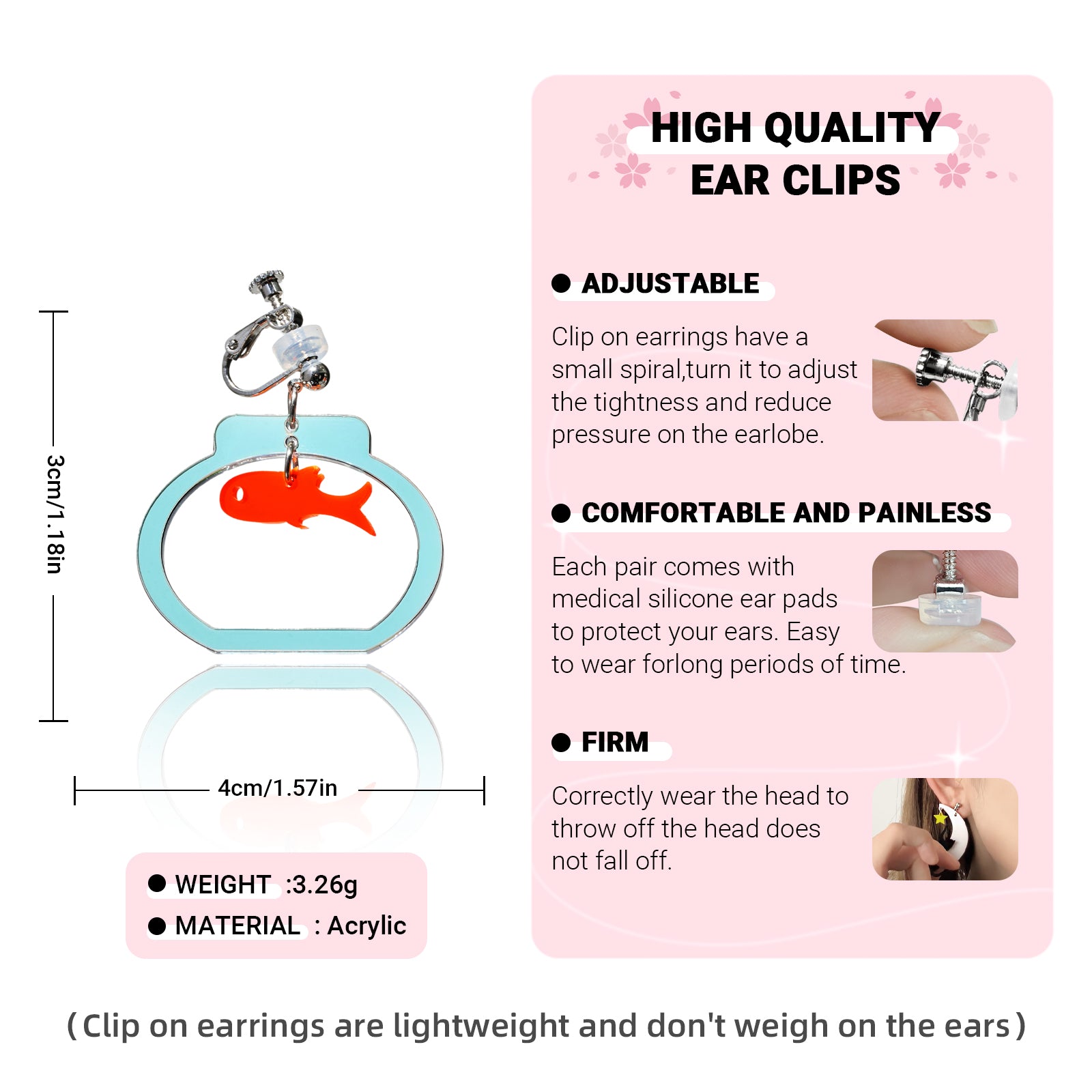 Laser Pierced Goldfish Drops Ear Clip/Earrings