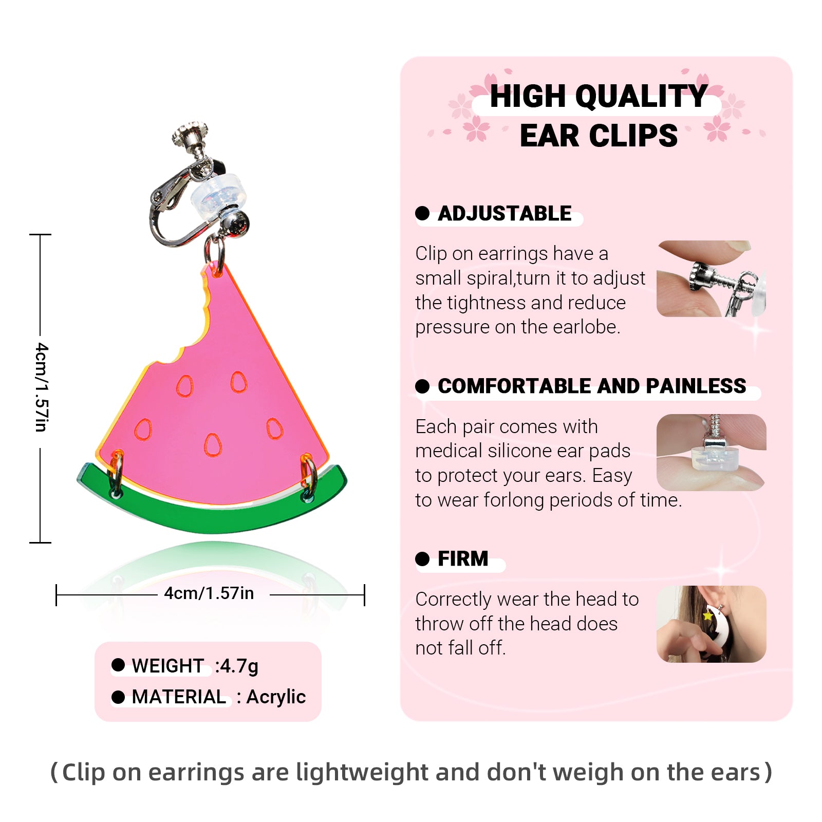 Clear Watermelon Drop Ear Clip/Earrings