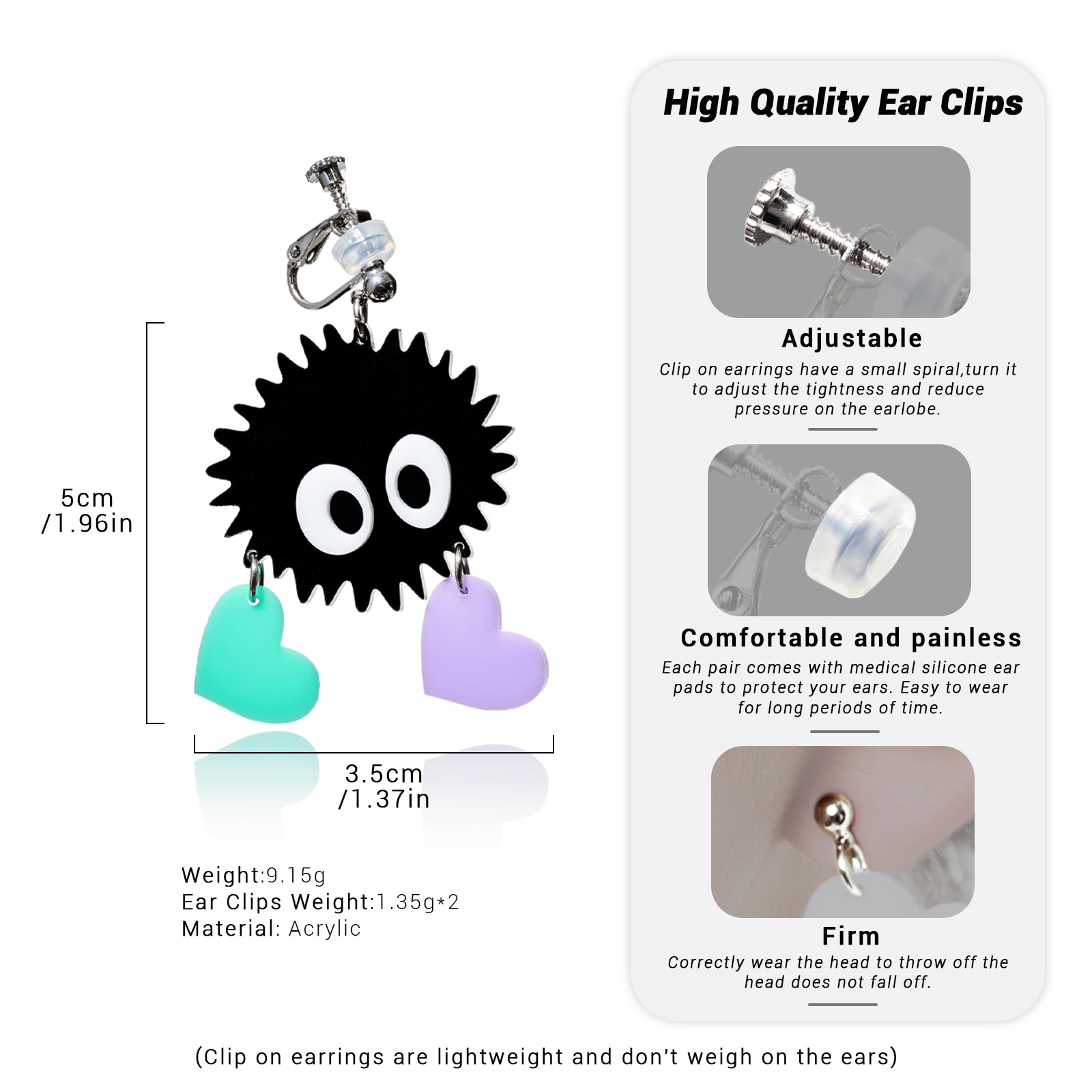 Cartoon Coal Ball Ear Clip/Earrings