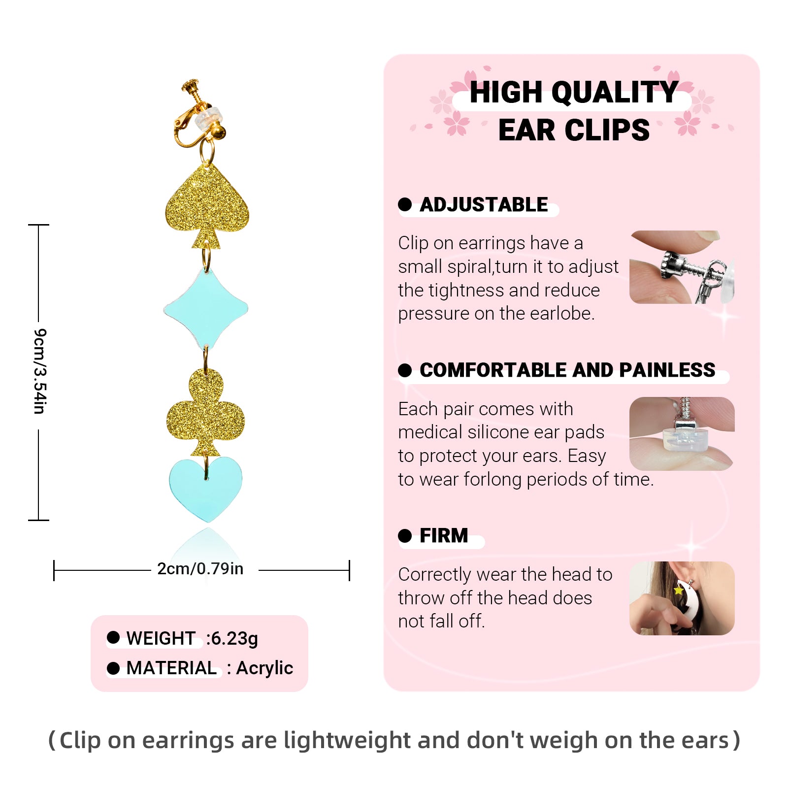 Unique Glitter Poker Pattern Dangle Ear Clip/Earrings