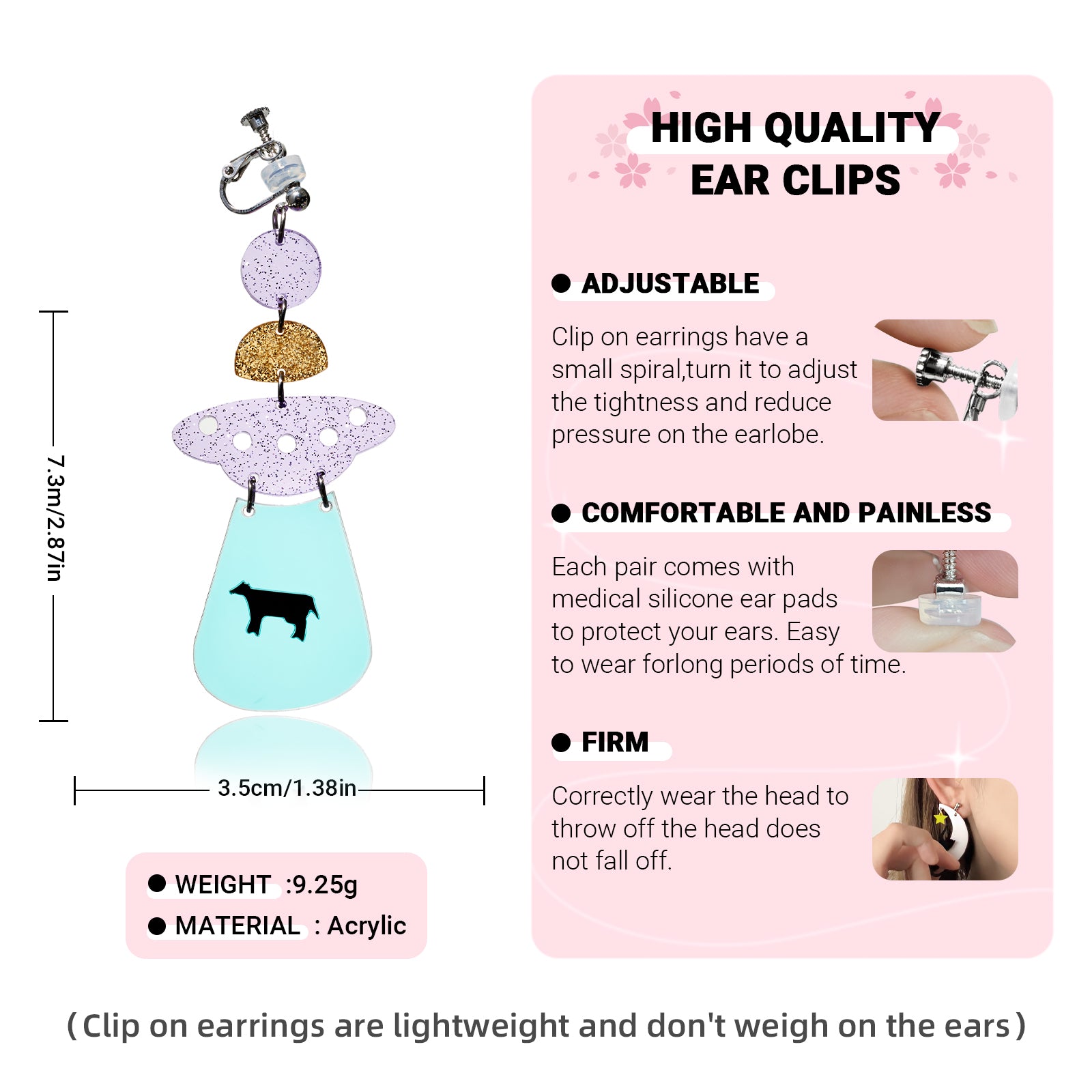Clear Acrylic UFO Novelty Dangle Ear Clip/Earrings