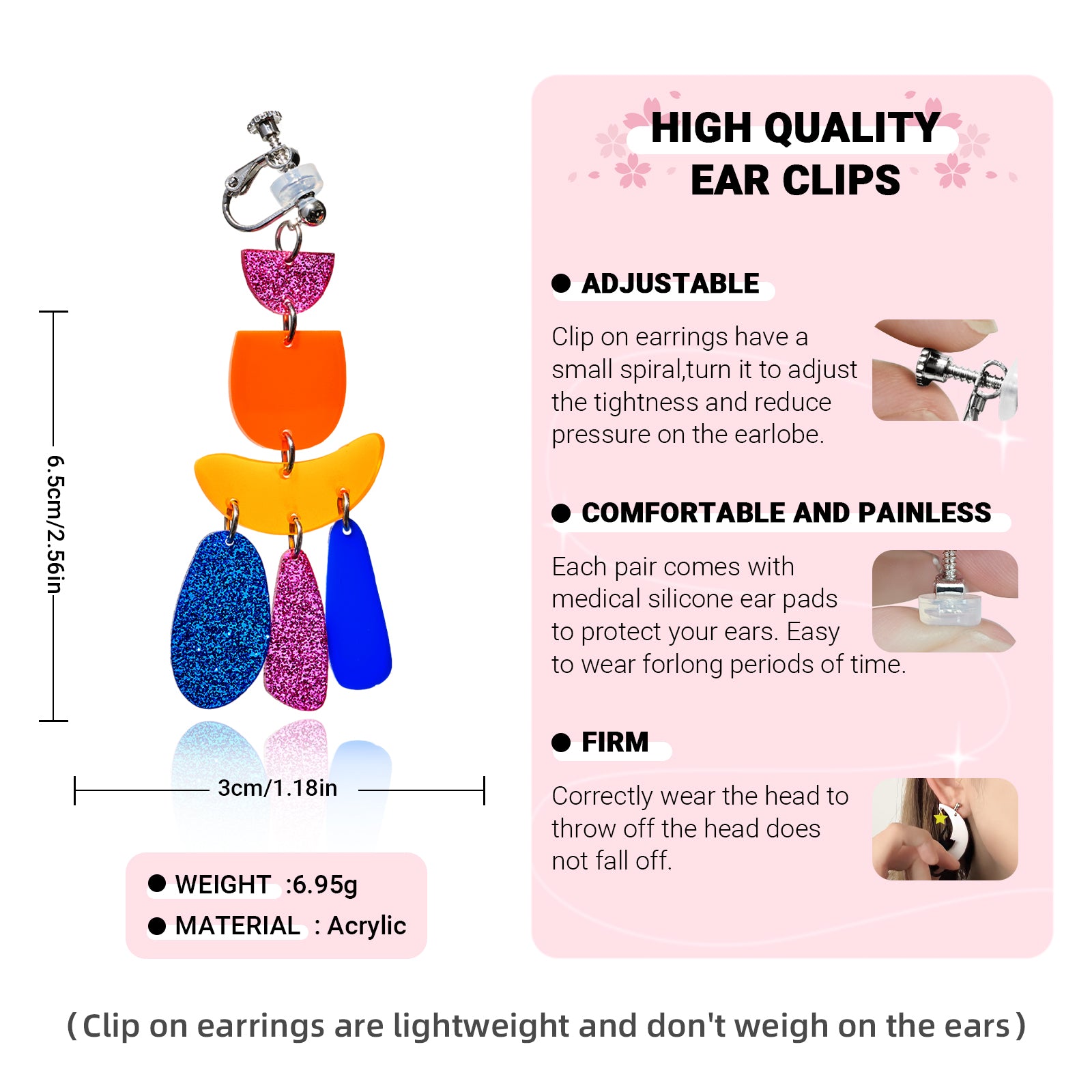 Glitter Statement Dangle Ear Clip/Earrings