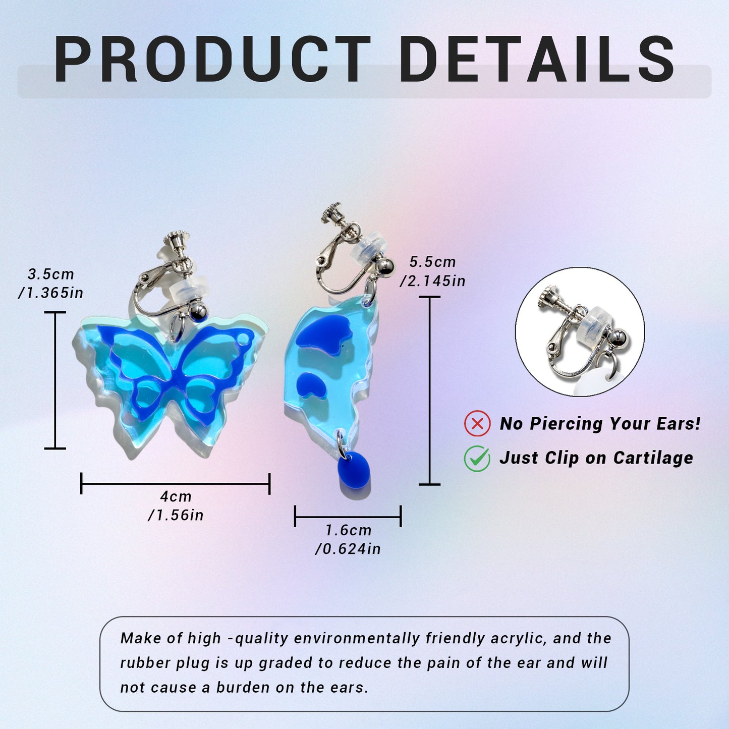 Laser Funky Butterfly Wings Drops Ear Clip/Earrings