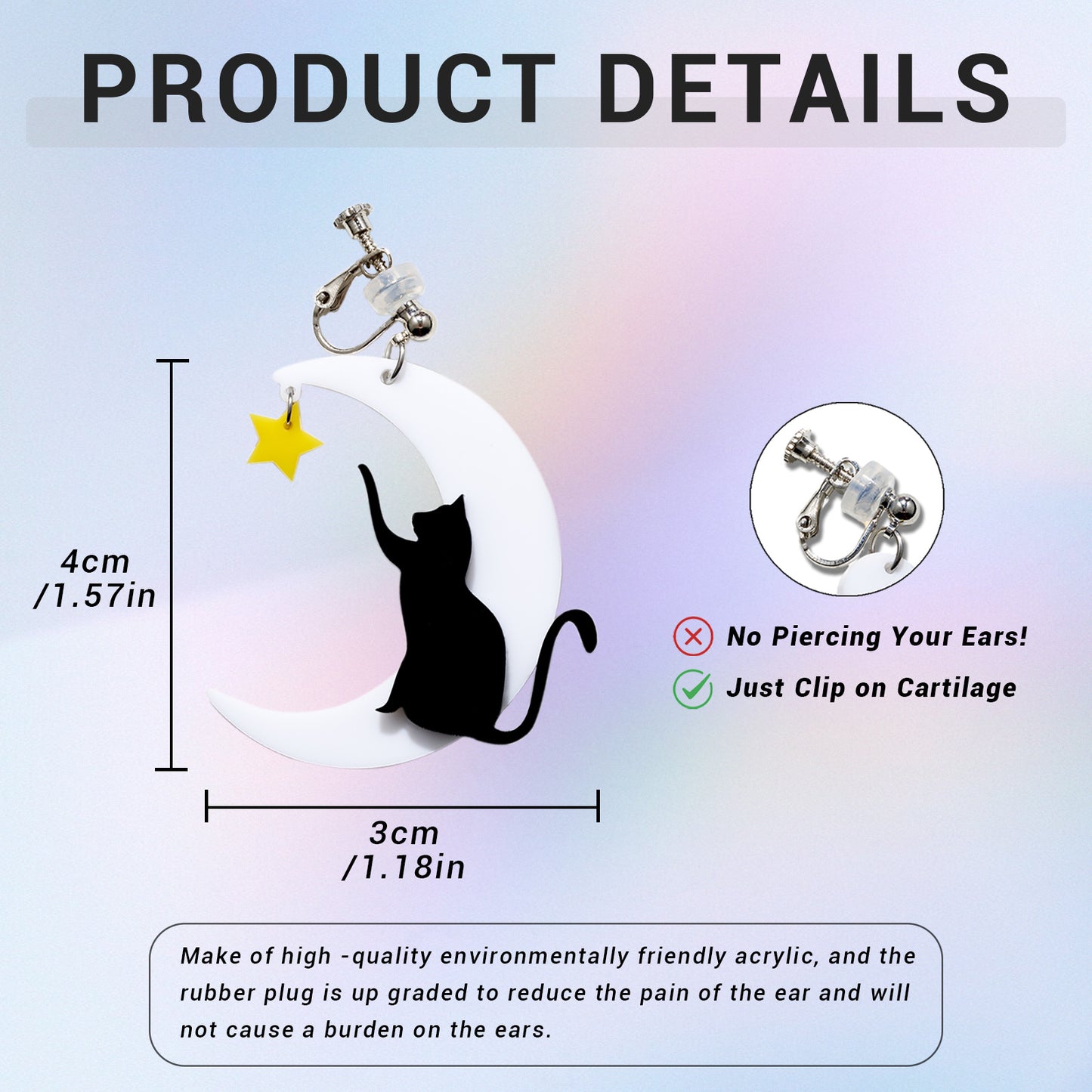 Moon And Cat Ear Clip/Earrings