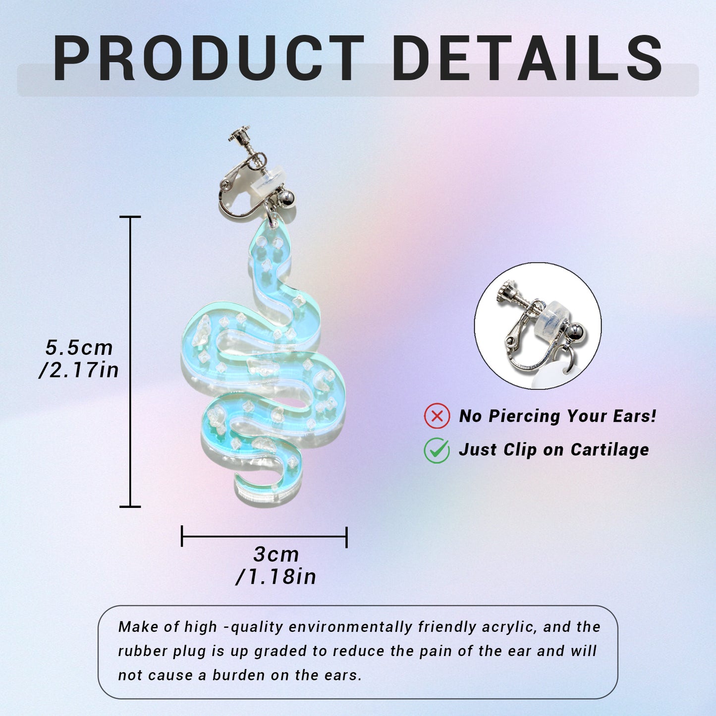 laser Snake Drop Ear Clip/Earrings