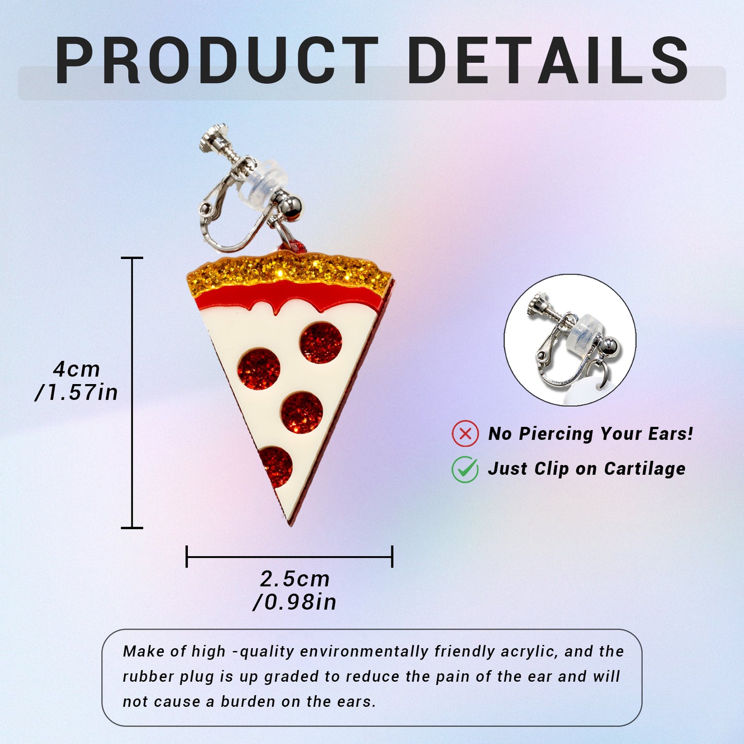 Glitter Jam Pizza Drop Ear Clip/Earrings