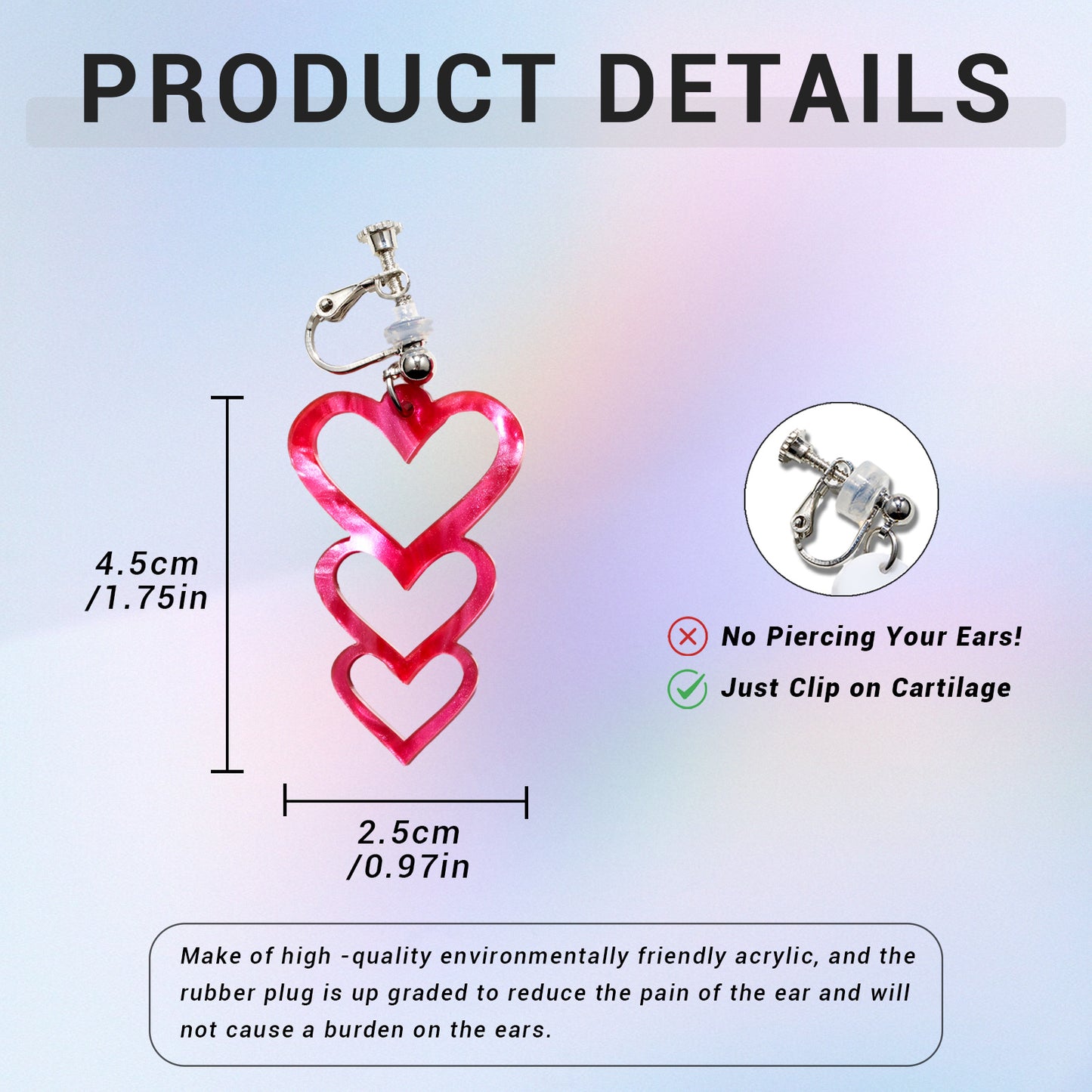 Dazzling Triple Heart Ear Clip/Earrings