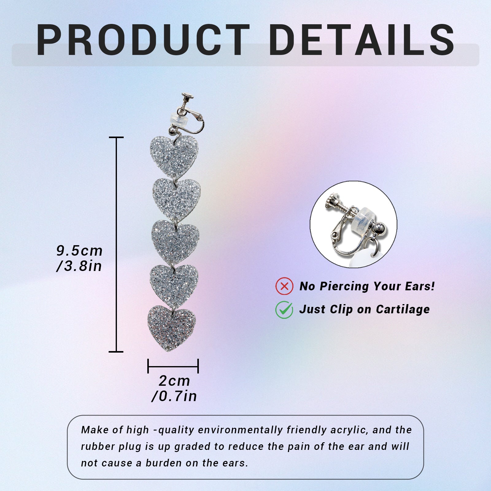 Silver Glitter Heart Ear Clip/Earrings