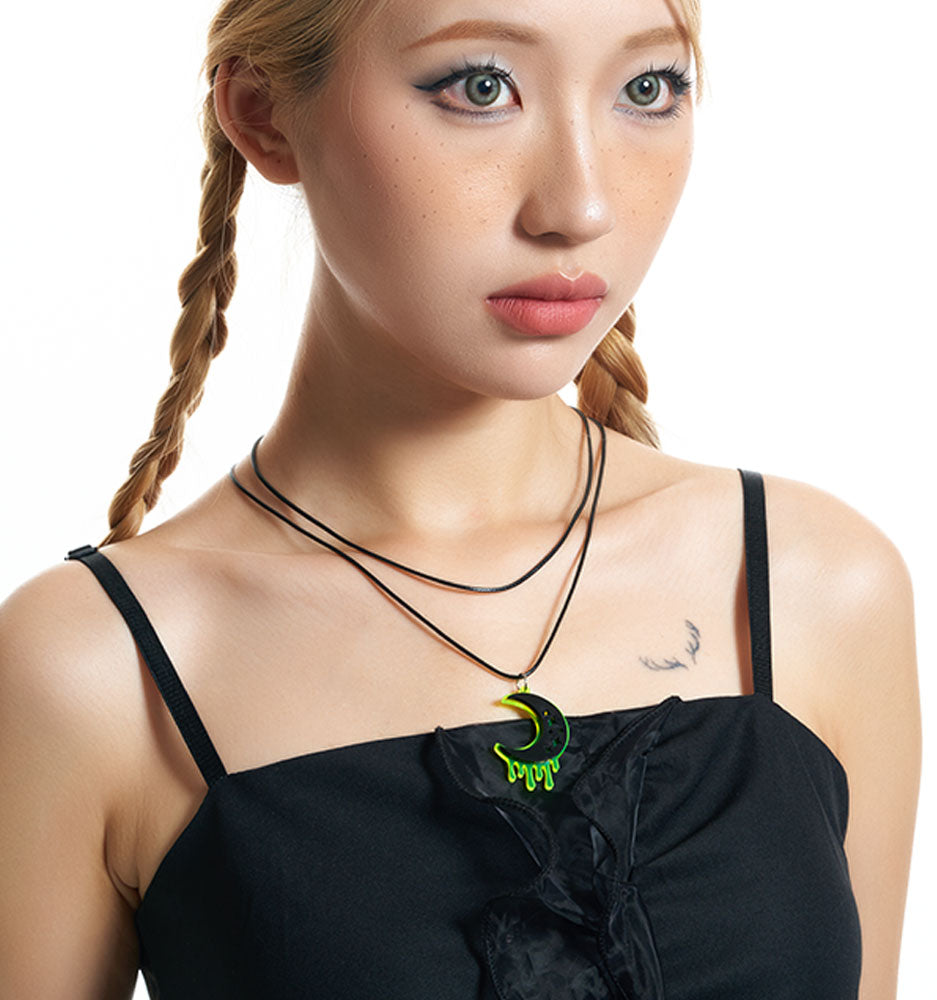 Halloween Neon Moon Earrings & Necklace Set