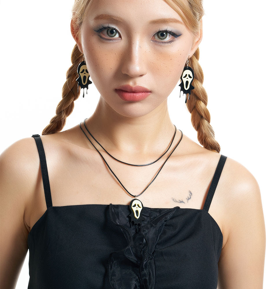 Halloween Scream Ghost Earrings & Necklace Set