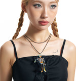Halloween Gothic Skull Dangle Earrings & Necklace Set