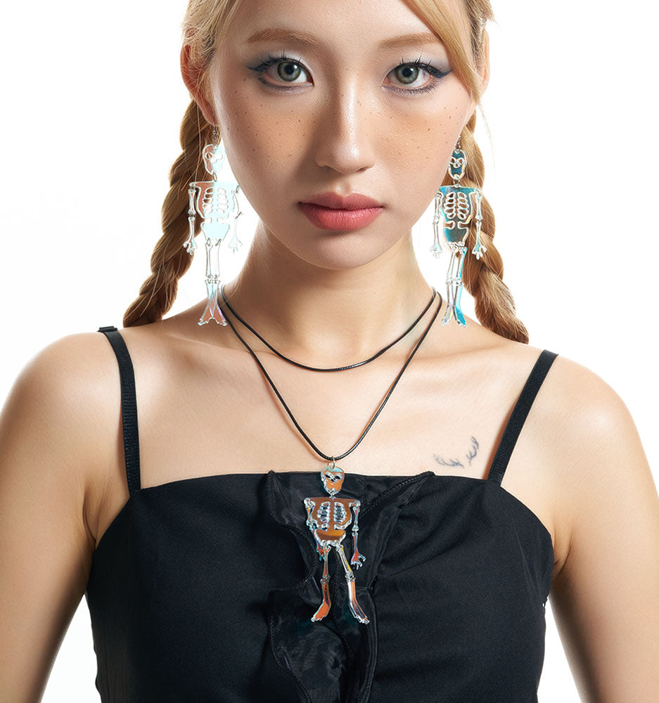 Halloween Gothic Skull Dangle Earrings & Necklace Set