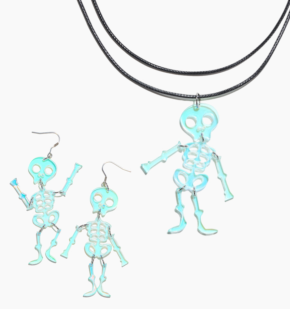 Halloween Cartoon Skeleton Earrings & Necklace Set