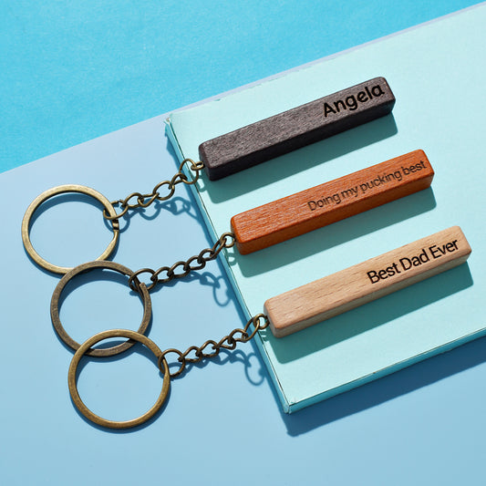 Wooden Personalized Key Chain, Rectangular Wood Key Chain
