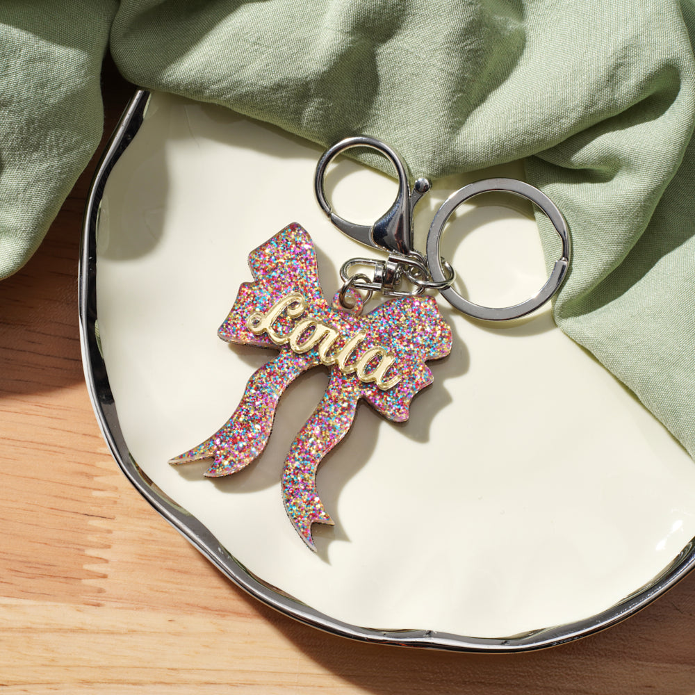 Customized Acrylic Butterfly Bag Pendant - Bow Tie Design