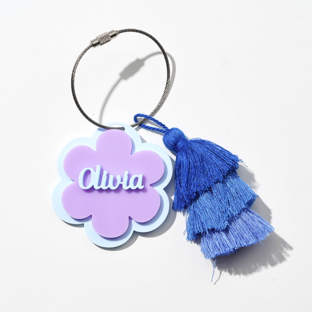 Personalized Name Bag with Triple Tassel, Flower Design