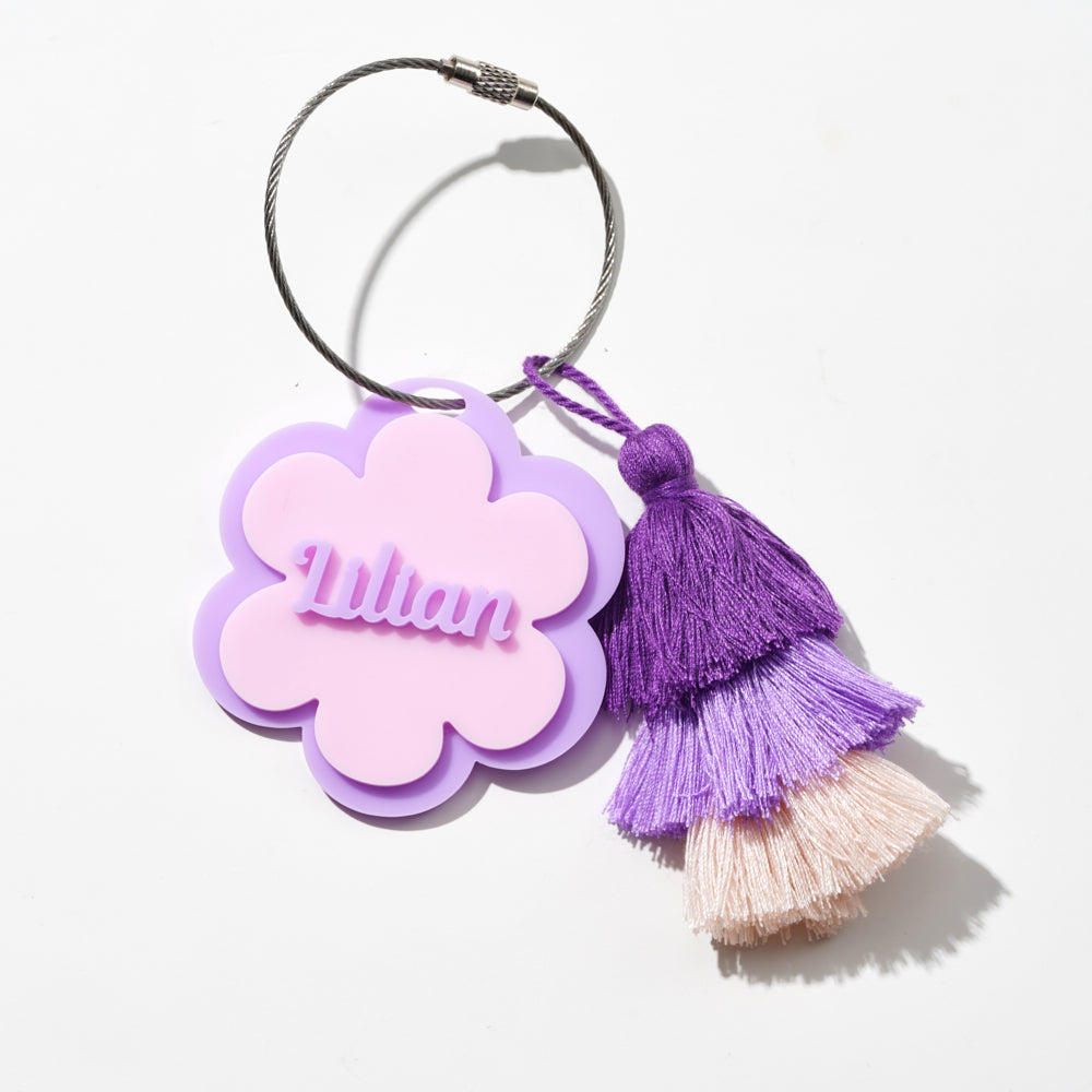 Personalized Name Bag with Triple Tassel, Flower Design